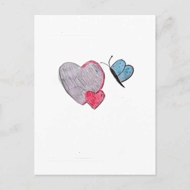 Postal Dos corazones con mariposa (Anverso)