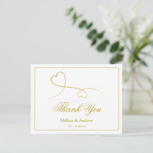 Postal Dos Corazones de Oro Elegantes   Agradecimiento de