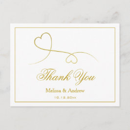 Postal Dos Corazones de Oro Elegantes | Boda Gracias