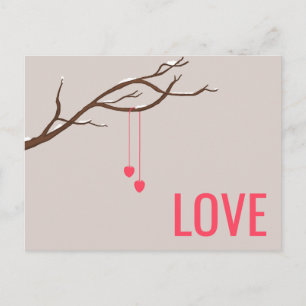 Postal Dos corazones en un árbol diseño de amor de San Va