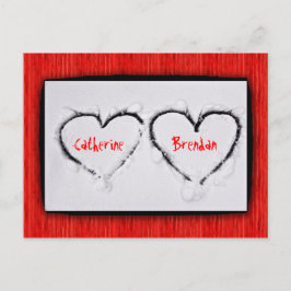 Postal Dos corazones Fresco Nieve Blanca Rojo Corrugado M