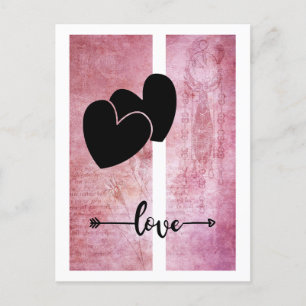Postal Dos corazones mínimo de amor flecha fondo rosado p