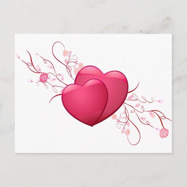Postal Dos corazones rosados (Anverso)