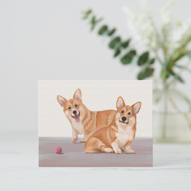 Postal Dos Corgis Cute (Anverso de pie)