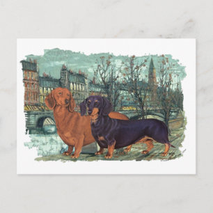 Postal Dos Dachshunds en la Ciudad