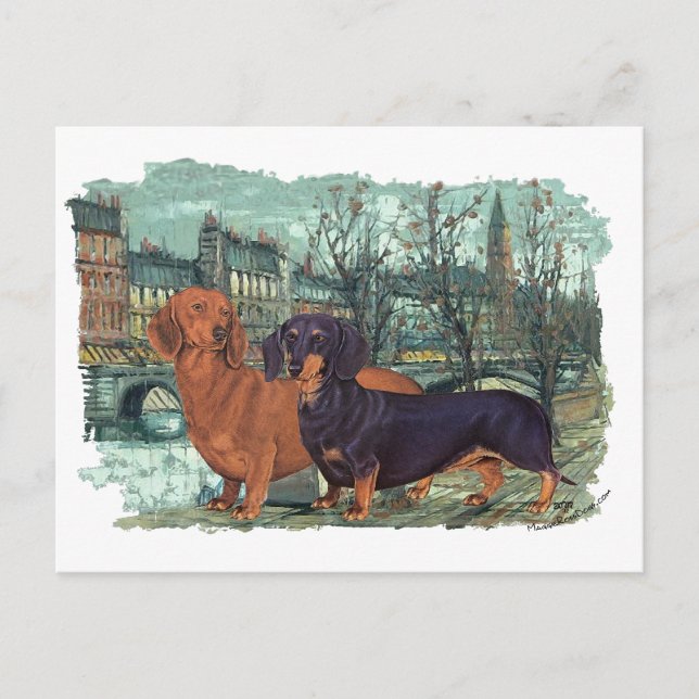 Postal Dos Dachshunds en la ciudad (Anverso)