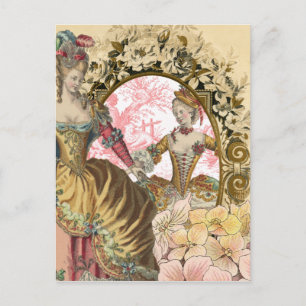 Postal Dos damas francesas y un marco