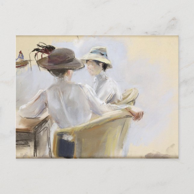 Postal Dos damas por el agua (Anverso)