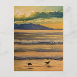 Postal "Dos de una clase" Aves en la Playa Acuarela