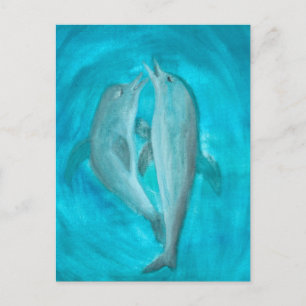 Postal Dos delfines jugando salvajes y libres en el océan