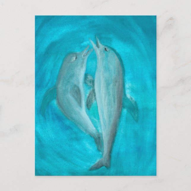 Postal Dos delfines jugando salvajes y libres en el océan (Anverso)