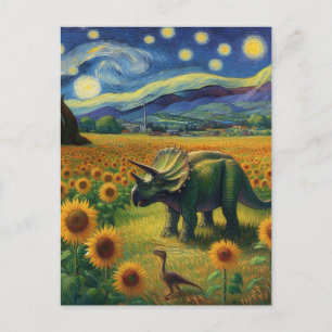 Postal Dos Dinos en Van Gogh Starry Night Sunflowers