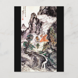 Postal Dos divinidades bailando c. Pintura japonesa de 19