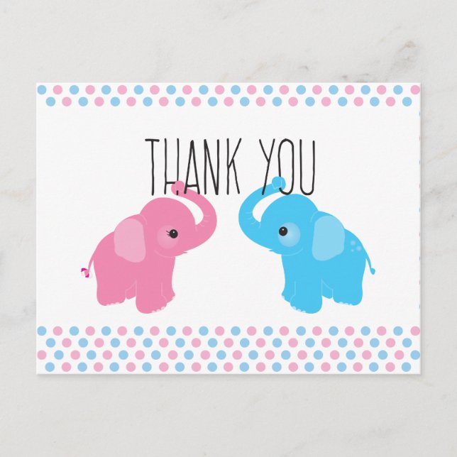 Postal Dos elefantes Baby Shower Gracias (Anverso)