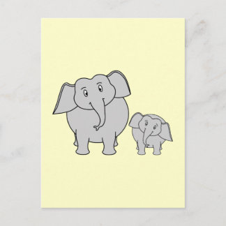 Postal Dos elefantes. Personalizado de adultos y bebés.