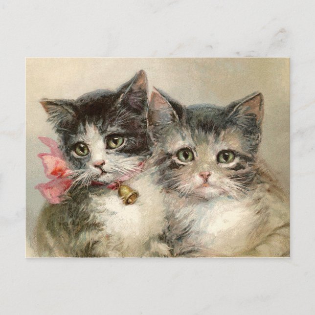 Postal Dos encantadores gatitos victorianos. (Anverso)