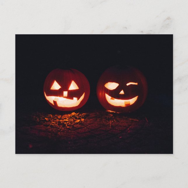 Postal Dos farolillos de Jack-o' en Halloween (Anverso)