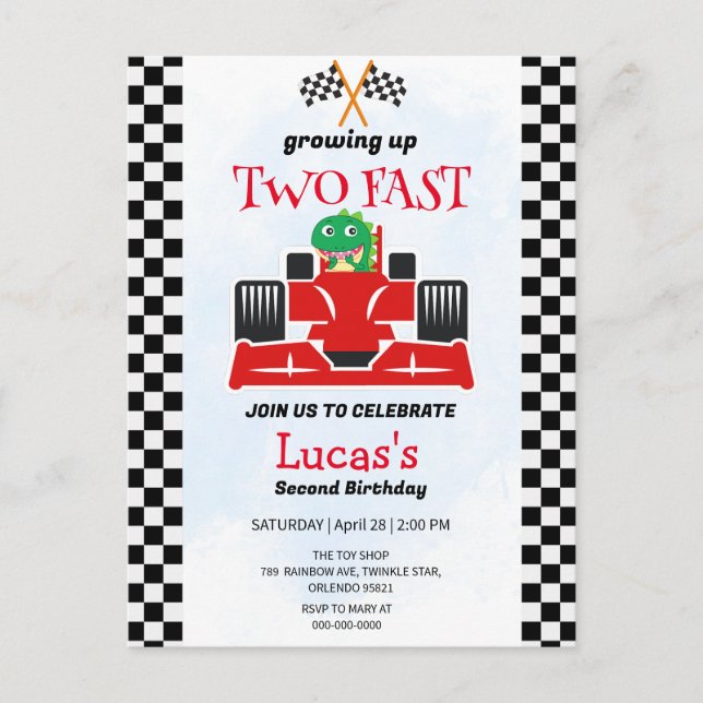 Postal Dos Fiestas del segundo cumpleaños de Dinosaur Rac (Anverso)