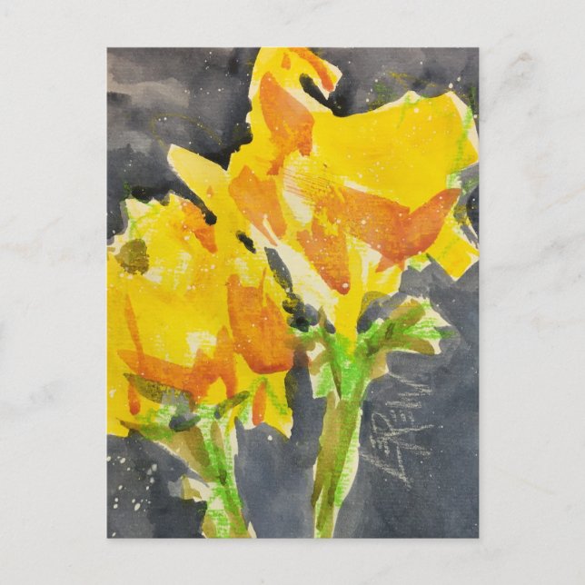 Postal Dos Flores Amarillas De Crayón Se Resisten A Pinta (Anverso)