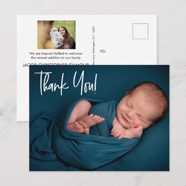 Postal Dos fotos Baby Boy ducha gracias Postcard (Anverso / Reverso)