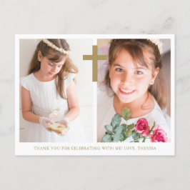 Postal Dos fotos de cruz para agradecer Primera Comunión