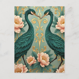 Postal dos garzas verdes elegantes 