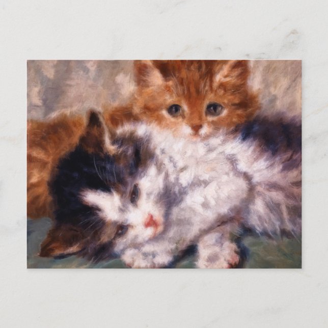 Postal Dos gatitos acurrucados por Henriëtte Ronner-Knip (Anverso)
