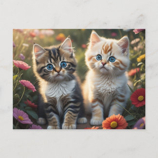 Postal Dos gatitos con flores