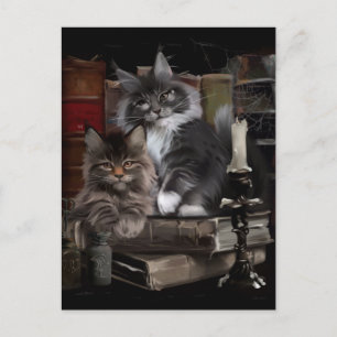 Postal Dos gatitos de Maine Coon peleados