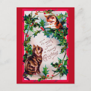 Postal Dos gatitos y Navidades Holly