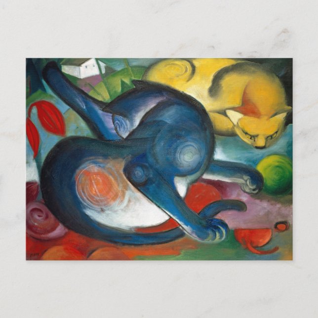Postal Dos gatos, azules y amarillos por Franz Marc - Cat (Anverso)