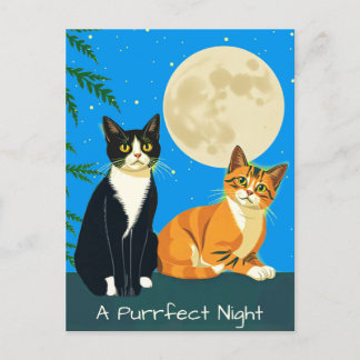 Postal Dos gatos bajo la luna llena