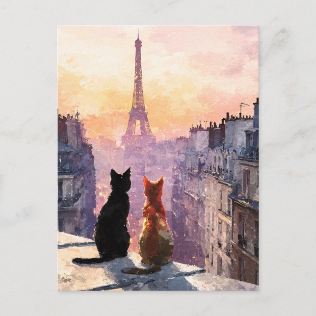 Postal Dos Gatos En Un Tejado De París (Anverso)