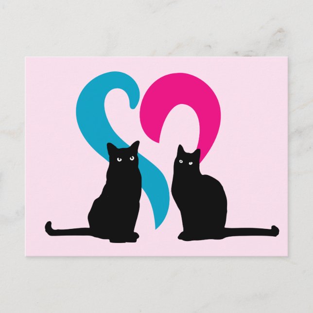 Postal Dos gatos enamorados (Anverso)