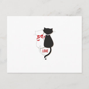 Postal Dos gatos enamorados, rojos, negros, corazones