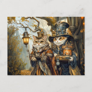 Postal Dos gatos mágicos en la escena de la fantasía de S
