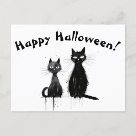 Postal Dos gatos negros Feliz Halloween