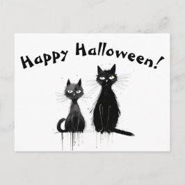 Postal Dos gatos negros Feliz Halloween