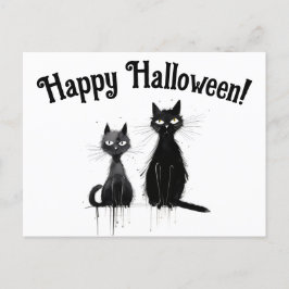 Postal Dos gatos negros Feliz Halloween