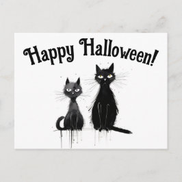 Postal Dos gatos negros Feliz Halloween