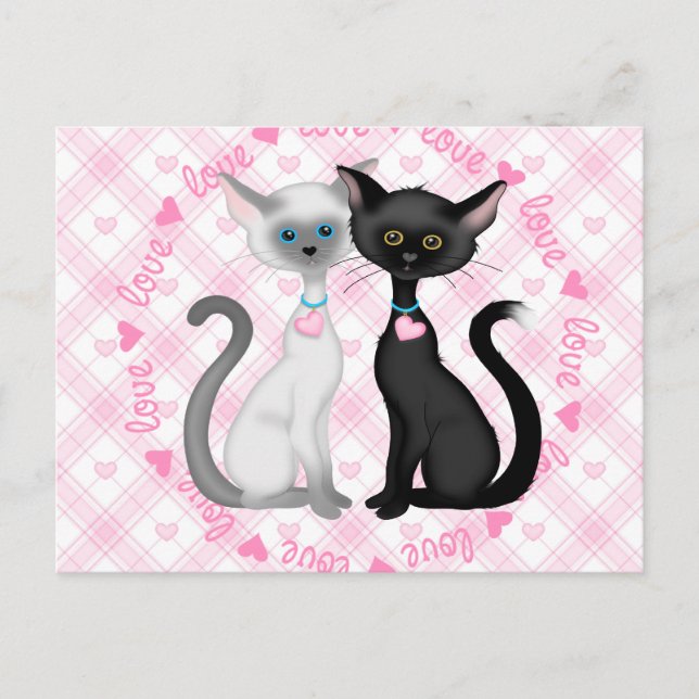 Postal Dos gatos pequeños enamorados (Anverso)