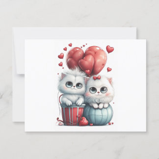 Postal Dos gatos superlindos enamorados Fondo blanco