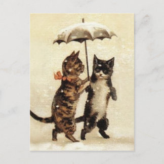 Postal Dos gatos un paraguas