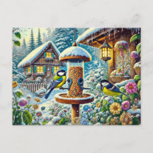 Dos grandes tetas en el alimentador en invierno