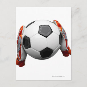 Postal Dos guantes porteros sujetando un futbol