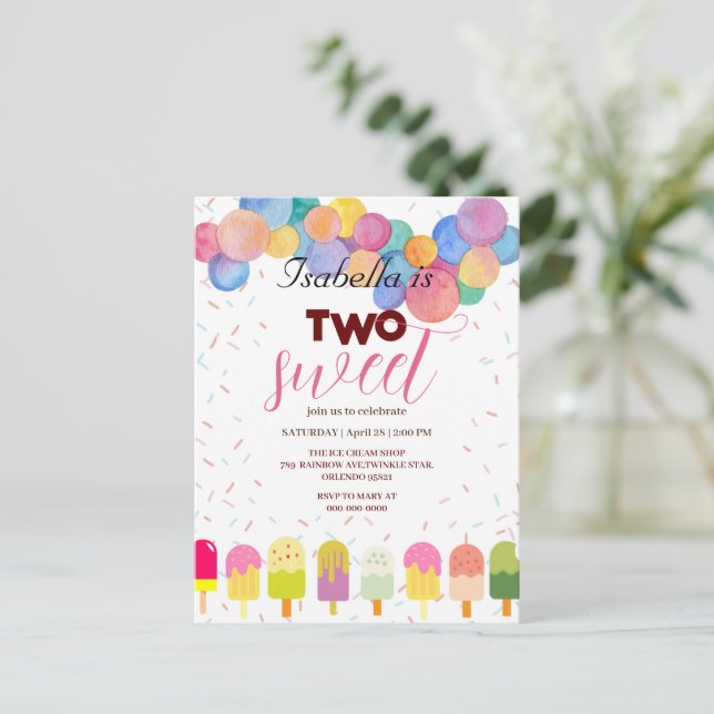 Postal Dos helados dulces y paleta Chica de cumpleaños (Anverso de pie)