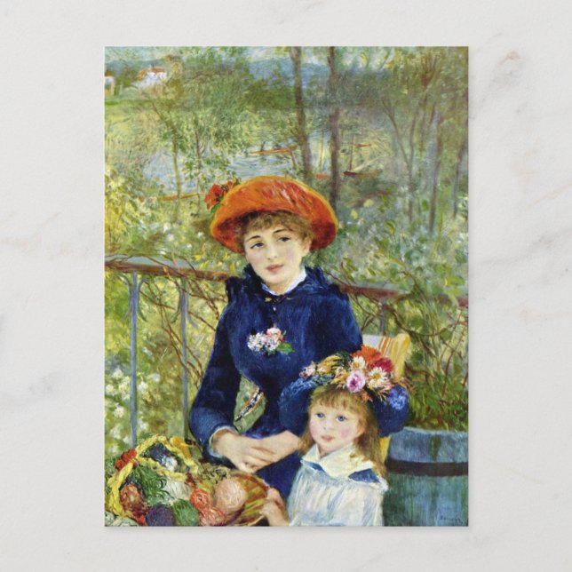 Postal Dos hermanas (en la terraza) de Pierre Renoir (Anverso)