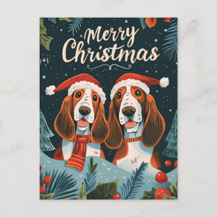 Postal Dos Hound Basset Feliz Navidad
