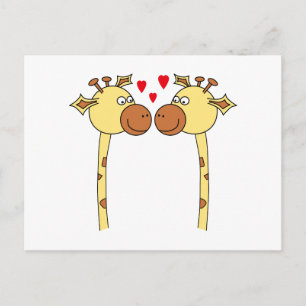 Postal Dos jirafas con corazones de amor rojos. Personali