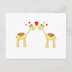 Postal Dos jirafas enfrentadas con el corazón. Personaliz